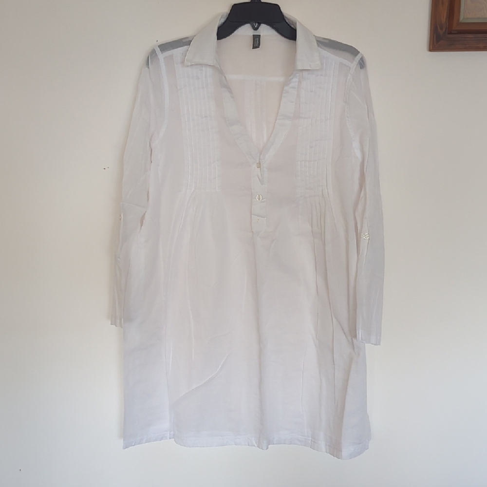 Kenneth Cole Reaction White Long Sleeve Tunic Blouse